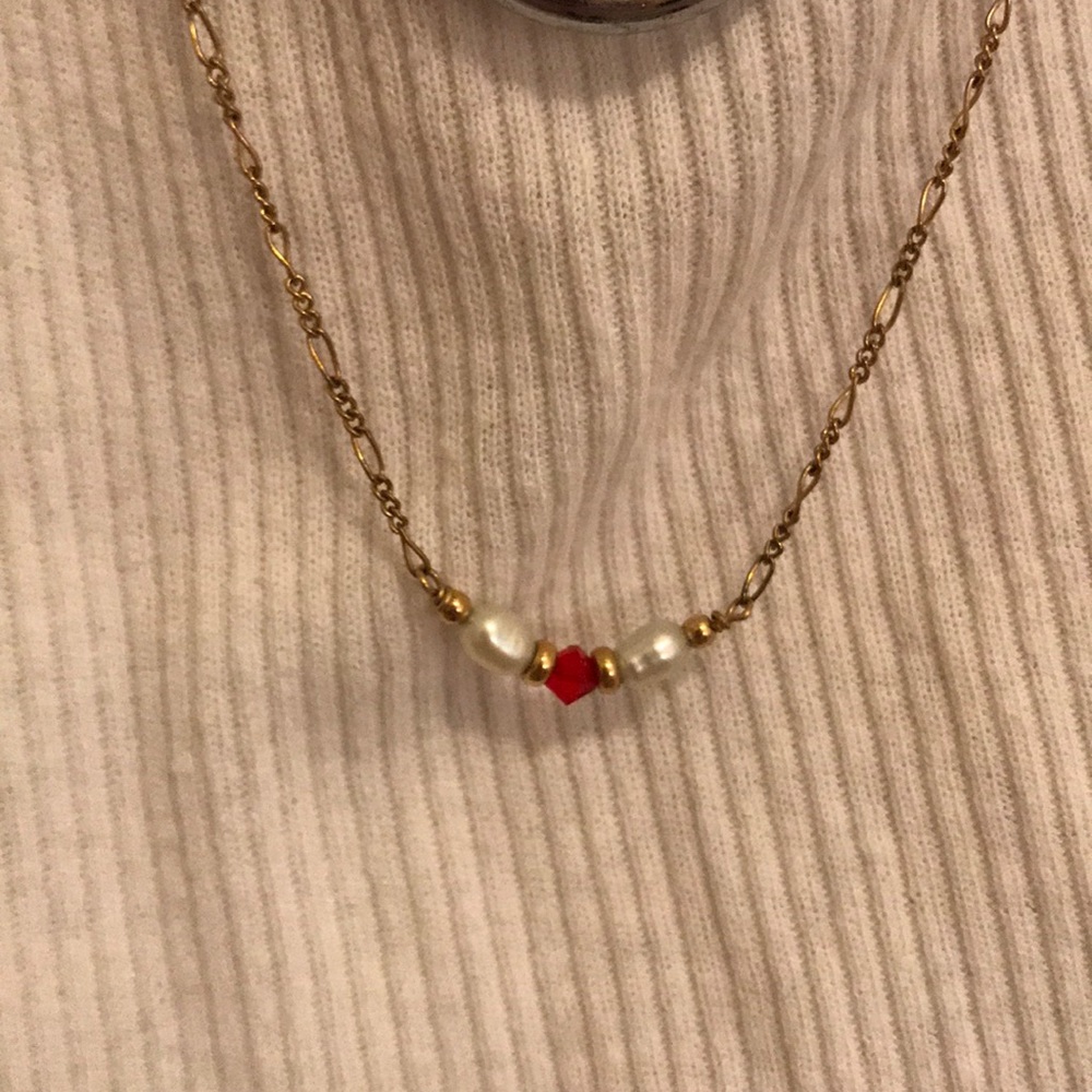Ruby Gem and Pearl Gold Necklace